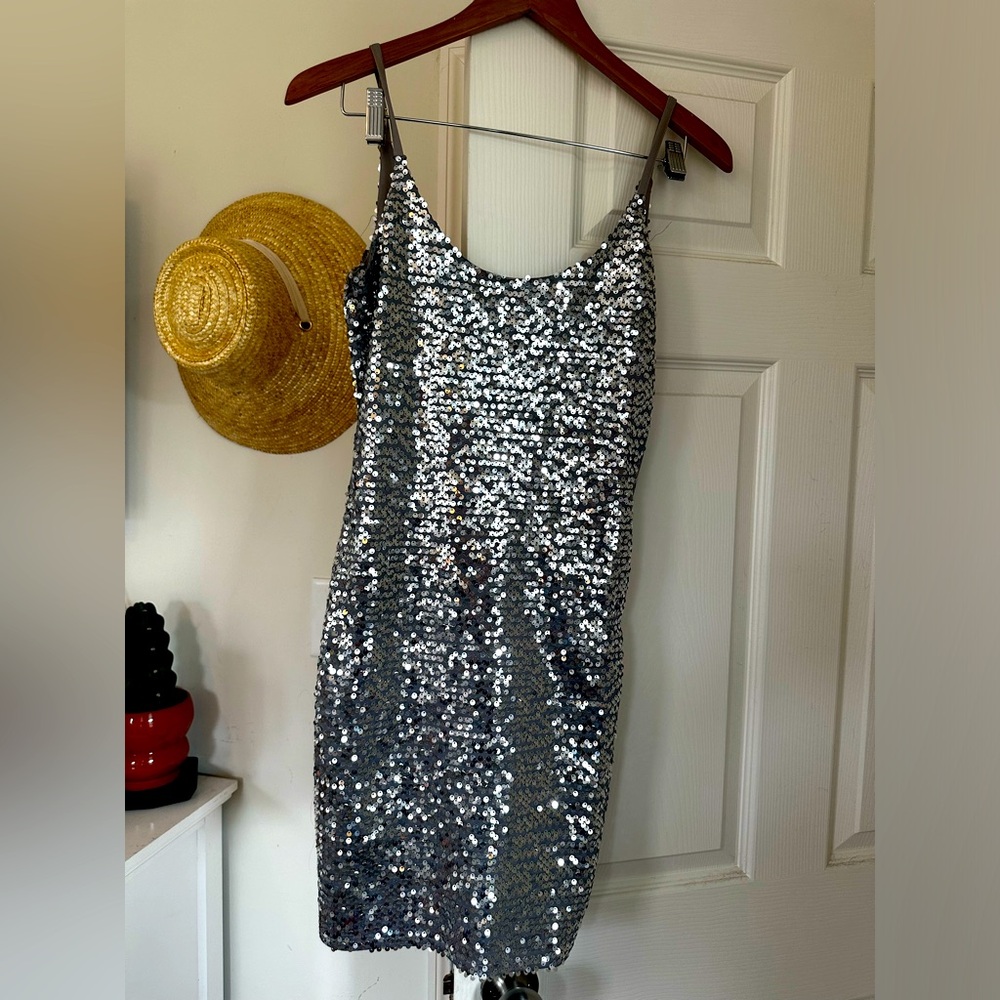 Windsor brand silver sleeveless sequin dress